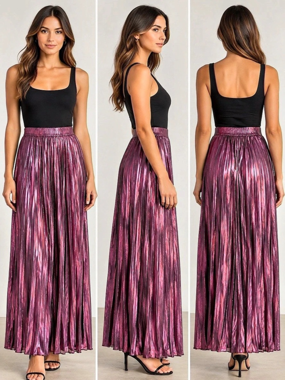 NASTY GAL Metallic Plum Pleated Maxi Skirt